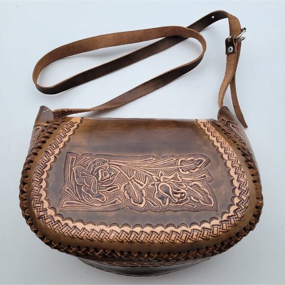 Hand Tooled Leather Floral Botanical Shoulder Bag Purse - Picture 3 of 7